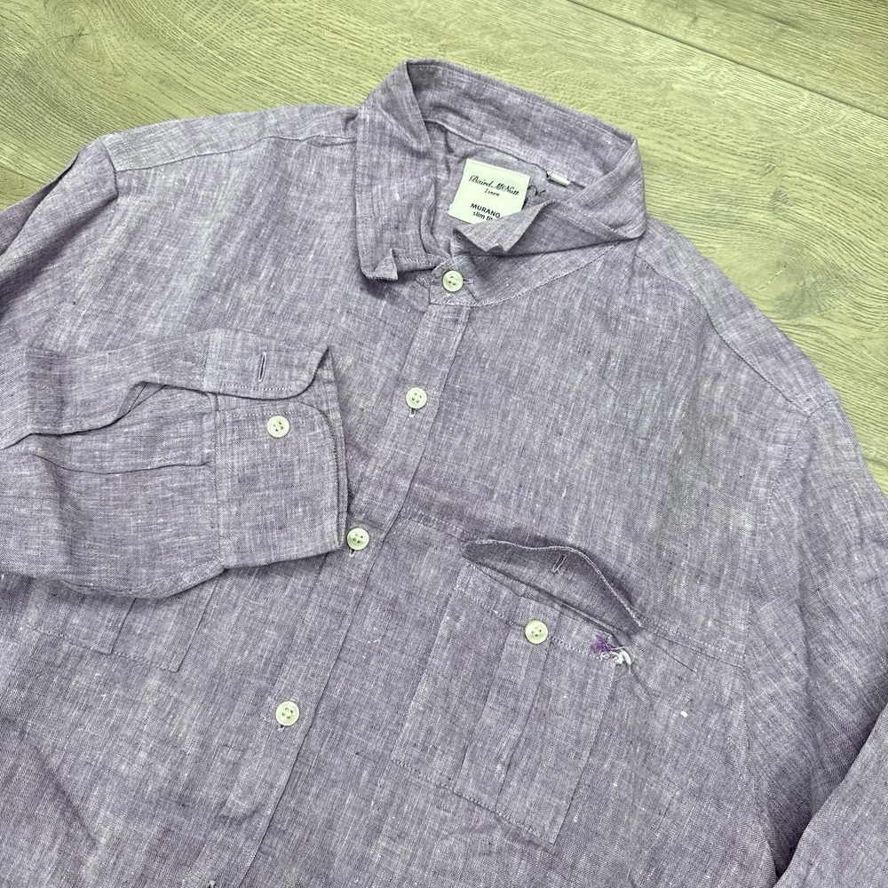 Baird McNutt L/S Purple Linen Murano Slim Fit Men Sz L READ